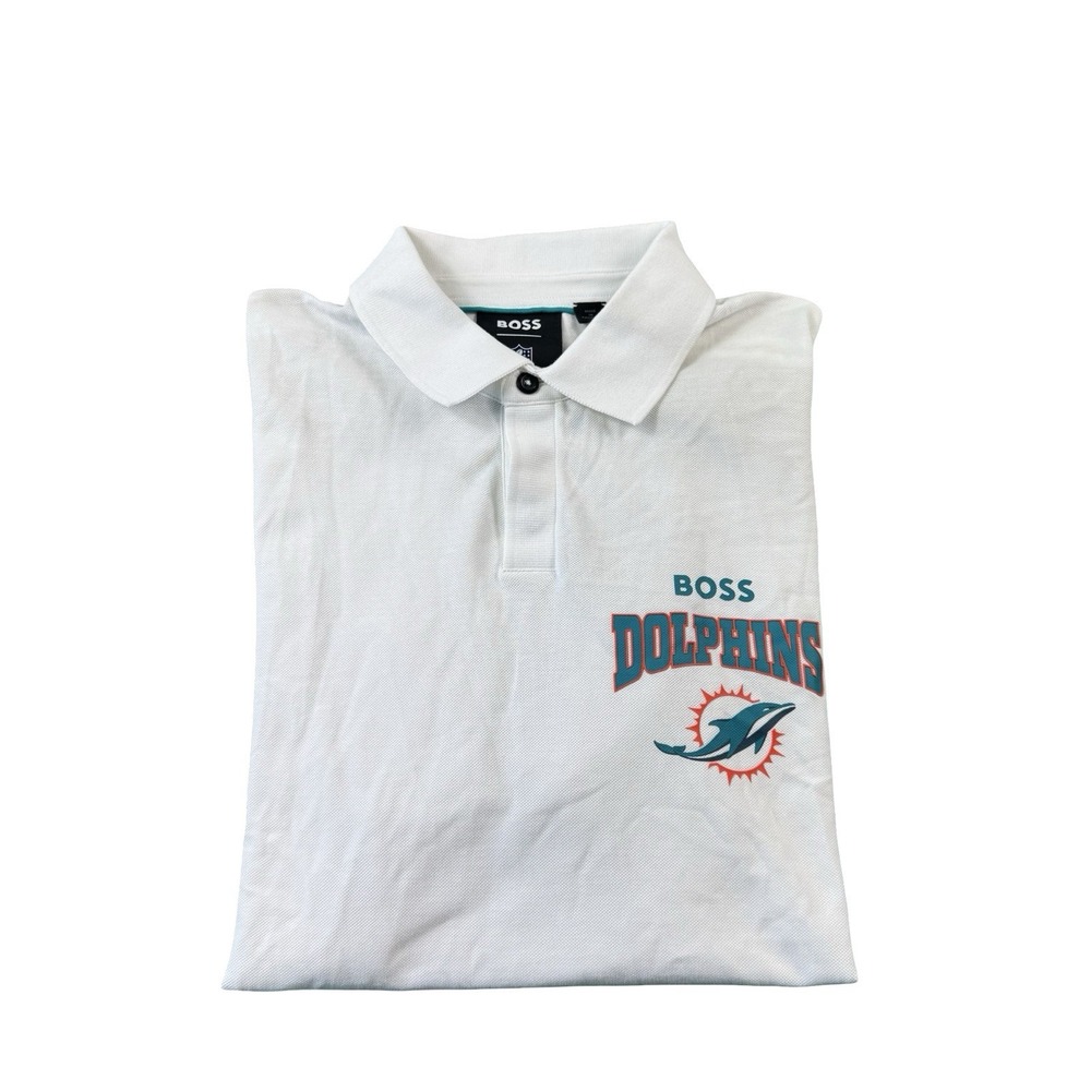 Hugo Boss Miami Dolphins Mens White Cotton Short Sleeve Polo Shirt XL NFL